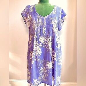 Aventura Organic cotton floral dress/coverup. Linen look, flutter sleeveless